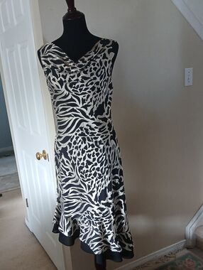 Joseph Ribkoff Black and Cream Animal-Print Midi Dress